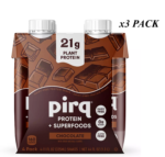PIRQ 21g Plant Based Protein Shake, 25 Superfoods, Chocolate, 4- 11 FL OZ Shakes (3 pack), Sugar Free (12 COUNT/CASE)