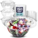 UNICUP 175mm-32oz Clear Plastic Salad Bowls with Lids, 150 Set (UN-SL320) - Image 2
