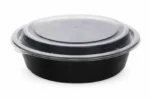 DM 7'' Black Plastic Round Microwavable Container With Lid 24oz- 150 Combo Pack - Image 2