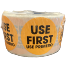ECOLAB SupeRemovable® Use First Label 1.5 IN Bilingual Removable 500/Roll