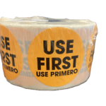 ECOLAB SupeRemovable® Use First Label 1.5 IN Bilingual Removable 500/Roll