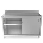 Prepline 30"Deep  x 60"Long  Stainless Steel Enclosed Base Work Table with Sliding Doors and 5" Backsplash