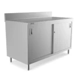 Prepline 30"Deep  x 60"Long  Stainless Steel Enclosed Base Work Table with Sliding Doors and 5" Backsplash - Image 3