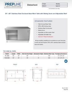 Prepline 30"Deep  x 60"Long  Stainless Steel Enclosed Base Work Table with Sliding Doors and 5" Backsplash - Image 4
