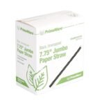 PrimeWare 7.75" Jumbo Paper Straw Black Unwrapped- 500 count (1 Pack)