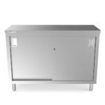 Prepline PC-1848 18"D x 48"L Stainless Steel Enclosed Base Work Table with Sliding Doors and Adjustable Shelf - Image 2