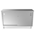 Prepline PC-1860 18"D x 60"L Stainless Steel Enclosed Base Work Table with Sliding Doors and Adjustable Shelf - Image 2