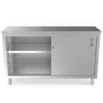 Prepline PC-1860 18"D x 60"L Stainless Steel Enclosed Base Work Table with Sliding Doors and Adjustable Shelf