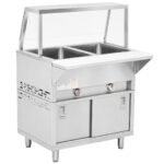 Prepline 32" Two Pan Sealed Well Gas Hot Food Steam Table with Sneeze Guard and Sliding Doors - Image 2
