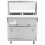 Prepline 32" Two Pan Sealed Well Gas Hot Food Steam Table with Sneeze Guard and Sliding Doors - Image 3