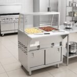 Prepline 32" Two Pan Sealed Well Gas Hot Food Steam Table with Sneeze Guard and Sliding Doors
