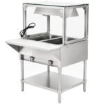 Prepline 32" Two Well Gas Hot Food Steam Table with Lighted Sneeze Guard and Undershelf - Image 3