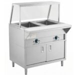 Prepline 32" Two Pan Sealed Well Electric Hot Food Steam Table with Sneeze Guard and Enclosed Base - 120V, 1000W - Image 2
