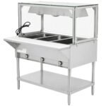 Prepline 48" Three Well Gas Hot Food Steam Table with Lighted Sneeze Guard and Undershelf - Image 3