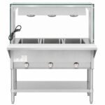 Prepline 48" Three Well Gas Hot Food Steam Table with Lighted Sneeze Guard and Undershelf - Image 2