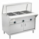 Prepline 48" Three Pan Sealed Well Electric Hot Food Steam Table with Sneeze Guard and Enclosed Base - 120V, 1500W - Image 2