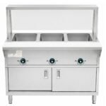 Prepline 48" Three Pan Sealed Well Electric Hot Food Steam Table with Sneeze Guard and Enclosed Base - 120V, 1500W - Image 3