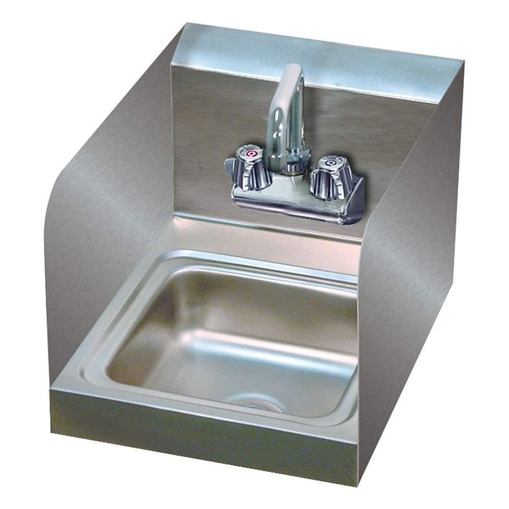 588888_1_1_1.jpg Prepline PHS12-SP 12"L x 16"D Hand Sink, 2 Side Splash, with Faucet, NSF - Image 1