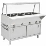 Prepline 60" Four Pan Sealed Well Gas Hot Food Steam Table with Sneeze Guard and Sliding Doors - Image 2