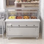 Prepline 60" Four Pan Sealed Well Gas Hot Food Steam Table with Sneeze Guard and Sliding Doors