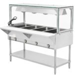 Prepline 60" Four Well Gas Hot Food Steam Table with Lighted Sneeze Guard and Undershelf - Image 3
