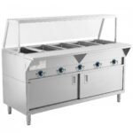 Prepline 74" Five Pan Sealed Well Electric Hot Food Steam Table with Sneeze Guard and Enclosed Base - 208/240V, 3750W - Image 2