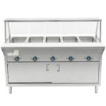 Prepline 74" Five Pan Sealed Well Electric Hot Food Steam Table with Sneeze Guard and Enclosed Base - 208/240V, 3750W - Image 3