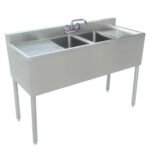 Prepline Stainless Steel 2 Bowl Underbar Hand Sink with Faucet and Two Drainboards - 48" x 18"