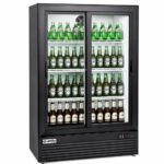 Unity BLU-36SB 36" Narrow Low Profile Two Sliding Glass Door Merchandiser Refrigerator with LED Lighting, Black