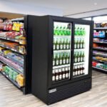 Unity BLU-36SB 36" Narrow Low Profile Two Sliding Glass Door Merchandiser Refrigerator with LED Lighting, Black - Image 2