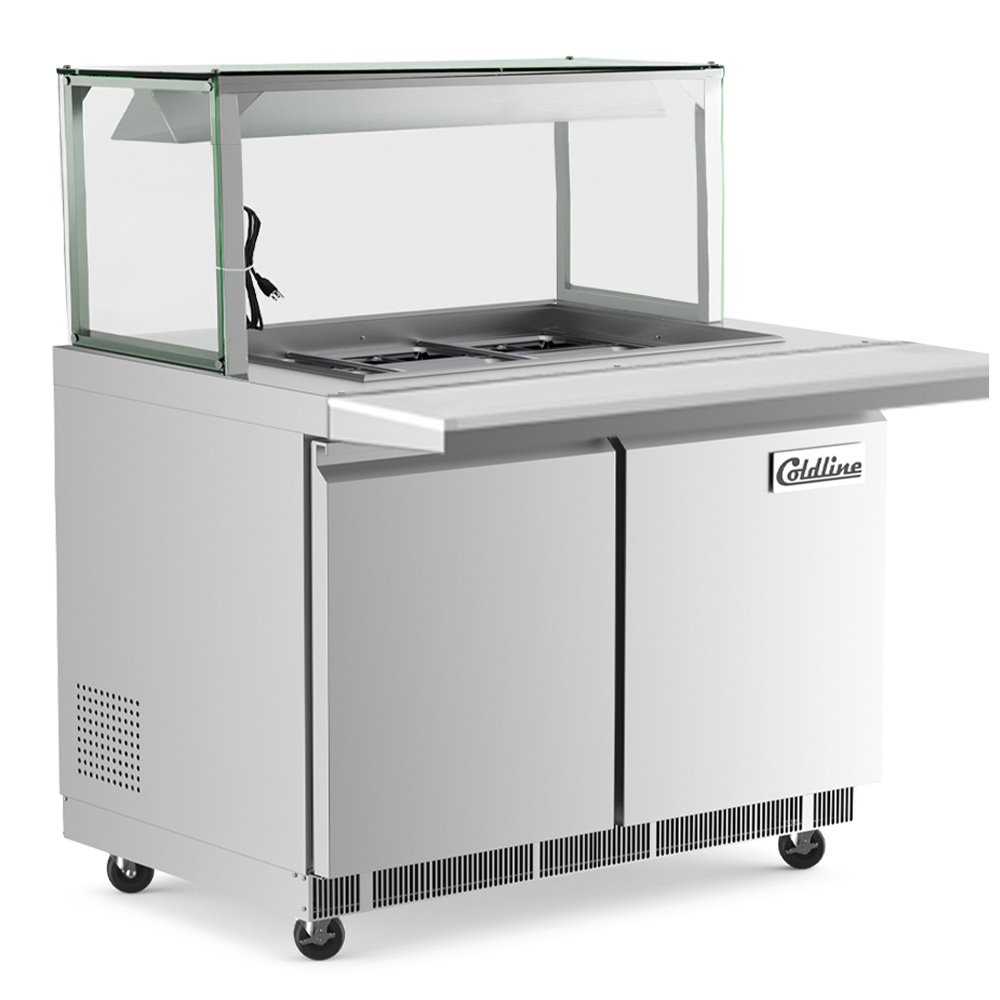 cbt48-self-service-salad-bar.jpg Coldline CBT48-LT 48" Refrigerated Employee Service Salad Bar with Cutting Board and Lighted Glass Sneeze Guard - Image 1