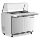 Coldline CBT48-SG 48" Refrigerated Employee Service Salad Bar with Cutting Board and Angled Sneeze Guard