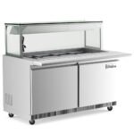 Coldline CBT60-LT 60" Refrigerated Employee Service Salad Bar with Cutting Board and Lighted Glass Sneeze Guard