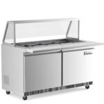 Coldline CBT60-SG 60" Refrigerated Employee Service Salad Bar with Cutting Board and Angled Sneeze Guard