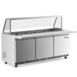 Coldline CBT72-SG 72" Refrigerated Employee Service Salad Bar with Cutting Board and Angled Sneeze Guard