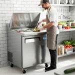 Evercool EMP27 27" Mega Top Refrigerated Sandwich Prep Table with Cutting Board and 12 Food Pans
