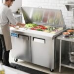 Evercool EMP48 48" Mega Top Refrigerated Sandwich Prep Table with Cutting Board and 18 Food Pans