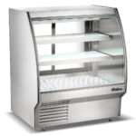 Coldline HDC48-F 48" Refrigerated Curved Glass Seafood Case with Built-in Drain and Rear Storage - Image 2