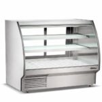 Coldline HDC72-F 72" Refrigerated Curved Glass Seafood Case with Built-in Drain and Rear Storage