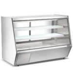 Coldline HDL84-F 84" Refrigerated Slanted Glass Seafood Case with Built-in Drain and Rear Storage