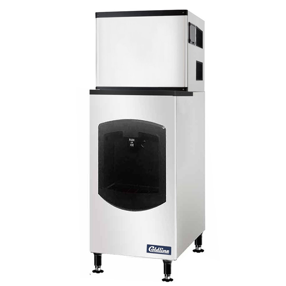ice550-bd-ice-machine-with-ice-dispenser.jpg Coldline ICE550-FA-BD250-30 550 lb. Modular Full Cube Ice Machine with Ice Dispensing Bin, Air Cooled - Image 1