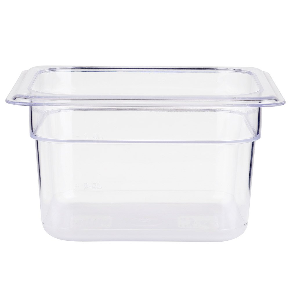 jw-p164.jpg Prepline 1/6 Size Clear Polycarbonate Food Pan, 4" Deep - Image 1