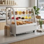 Marchia MDC100-W 27" White Countertop Refrigerated Curved Glass Bakery Display Case with LED Lighting