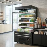 Marchia MDS48G 48" Black Open Air Cooler Grab and Go Refrigerator with Glass Sides