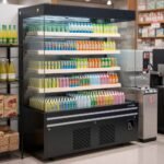 Marchia MDS72G 72" Black Open Air Cooler Grab and Go Refrigerator with Glass Sides, 220V
