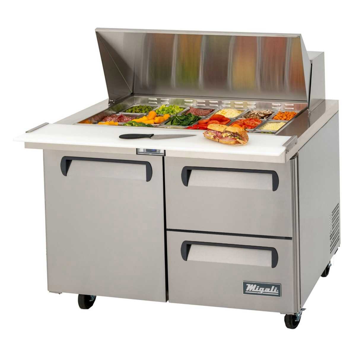 migali-c-sp60-24bt-hc-dwr60r_xlarge_ceaktymyq7b9mjs5.jpg Migali C-SP60-24BT-HC-DWR60R 60" Mega Top Refrigerated Sandwich Prep Table with Door and Right Drawers - Image 1