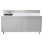 Prepline 24"D x 72"L Stainless Steel Enclosed Base Work Table with Sink and Sliding Doors - Image 2