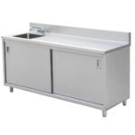 Prepline 24"D x 72"L Stainless Steel Enclosed Base Work Table with Sink and Sliding Doors - Image 3