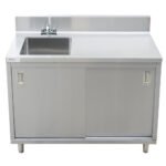 Prepline 30"D x 48"L Stainless Steel Enclosed Base Work Table with Sink and Sliding Doors - Image 2
