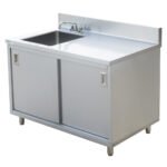 Prepline 30"D x 48"L Stainless Steel Enclosed Base Work Table with Sink and Sliding Doors - Image 3